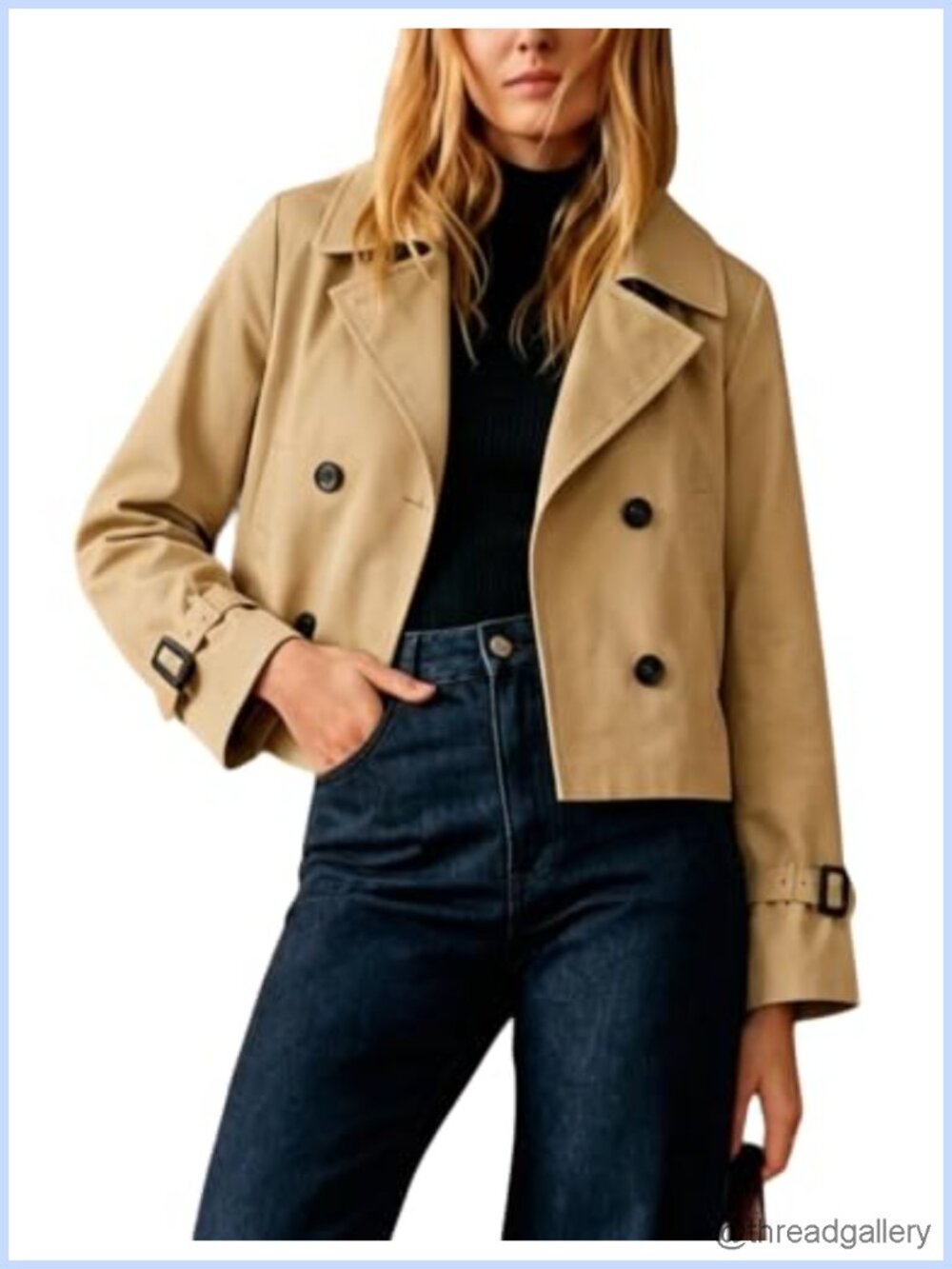 Cropped Trench Coat Double Breasted Lightweight Casual Jacket
